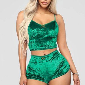 NWT Green Velvet Cami with Matching Bottoms Set